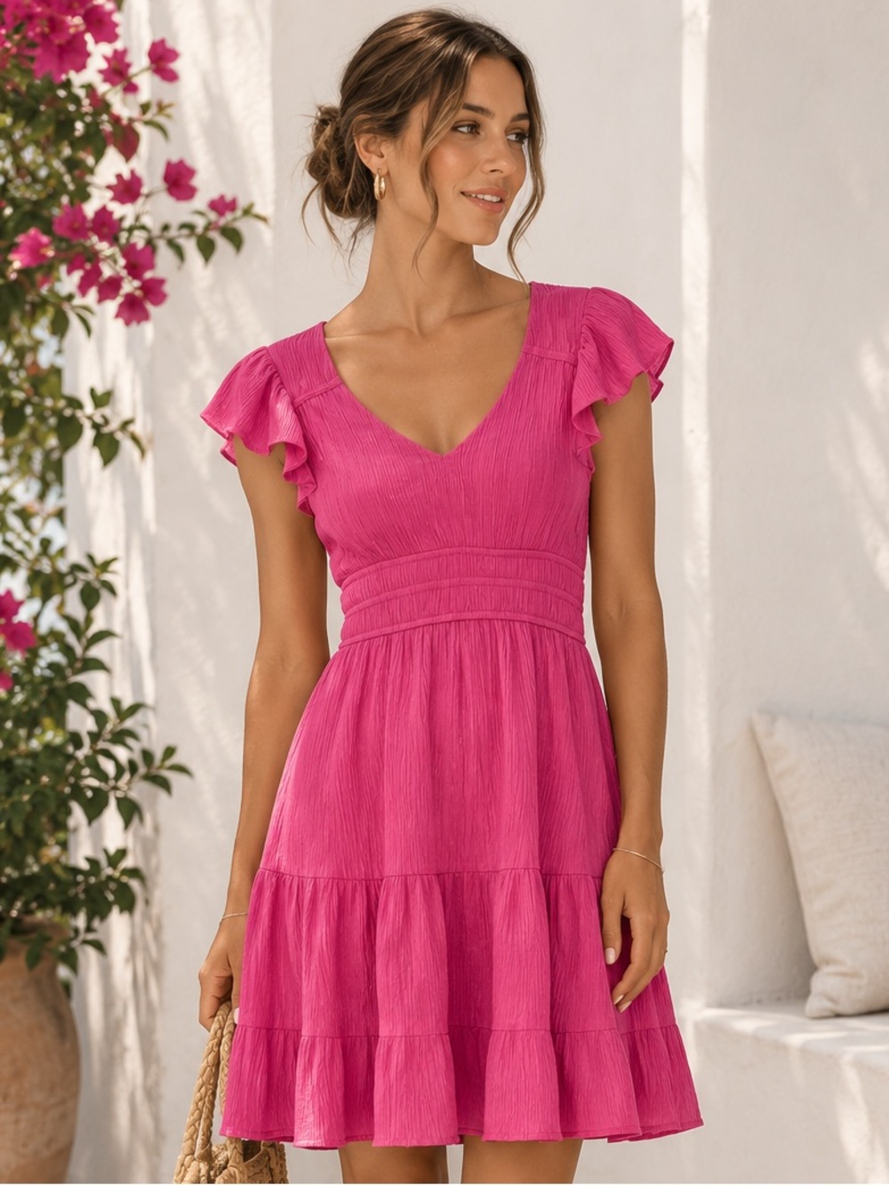 MINE Pink Ruffle Sleeve Mini Dress
